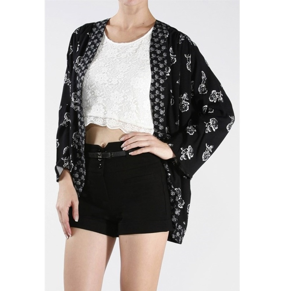 Rose Floral Print Kimono Cardigan Top